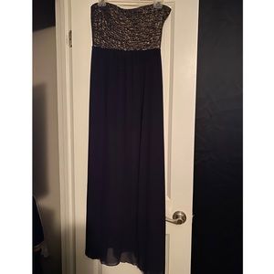 Blue sheer semi formal gown